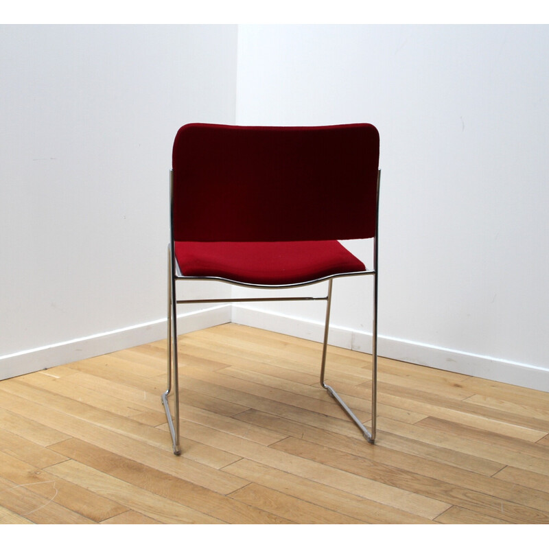 Vintage "40/4" community chairs in chrome metal and red wool by David Rowland for Howe