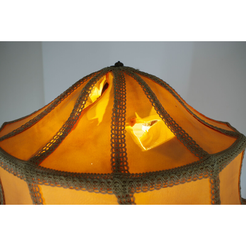 Vintage Art Nouveau floor lamp in wood and fabric, 1910