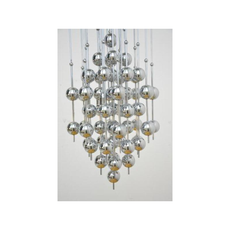 Silvery Scandinavian hanging lamp in chromium by Verner Panton - 1970s