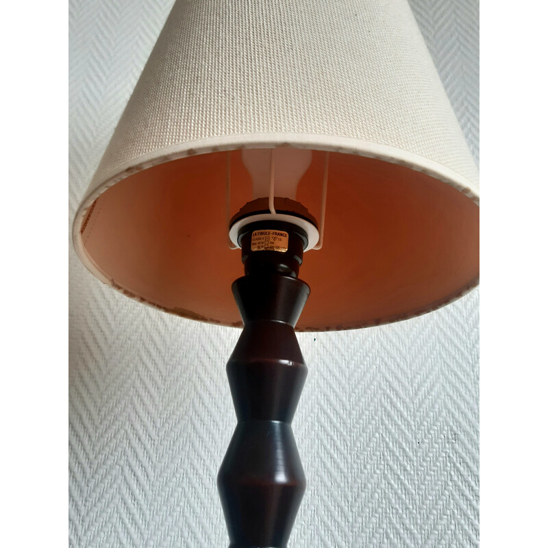 Vintage Art Deco lamp in donker hout gesneden in de vorm van ruiten