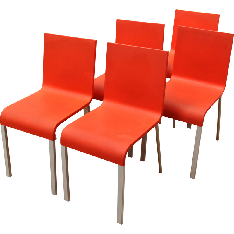 Vintage ".03" chairs in red plastic and metal by Martin Van Severen for Vitra