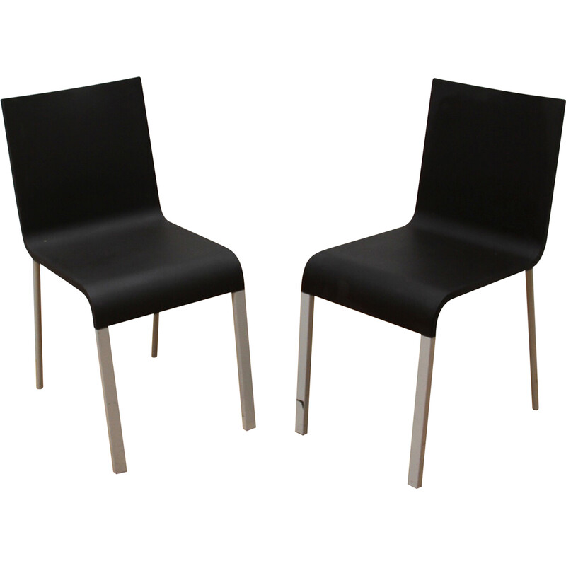 Coppia di sedie vintage ".03" in plastica nera e metallo di Martin Van Severen per Vitra