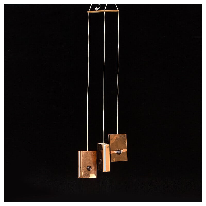 Vintage copper and glass pendant lamp, 1970