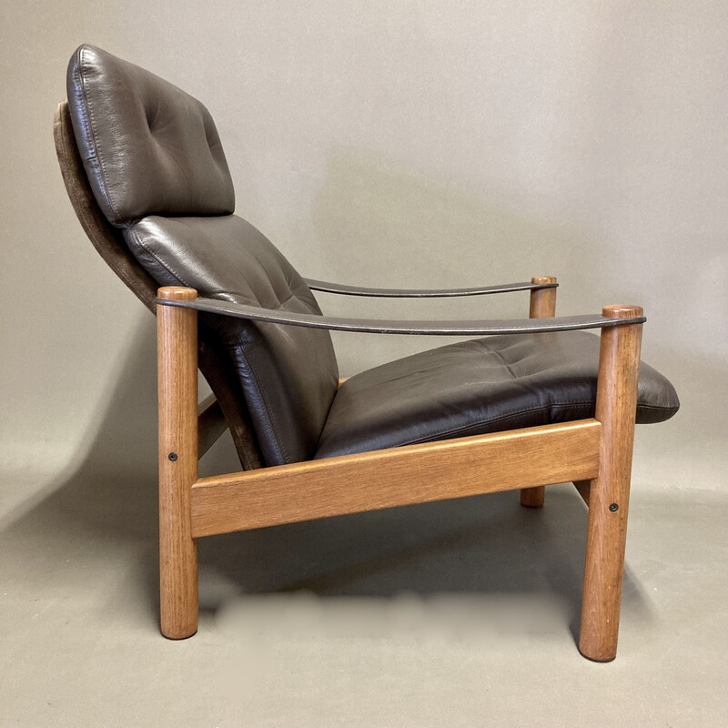 Vintage teak and leather armchair by Soren Nissen, 1960