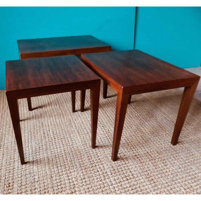 Set of 3 vintage rosewood side tables by Séverin Hansen for Haslev Møbelsnedkeri, Denmark 1965