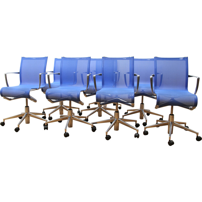 Vintage Rollingframe office chairs in blue plastic and chrome aluminum for Alias