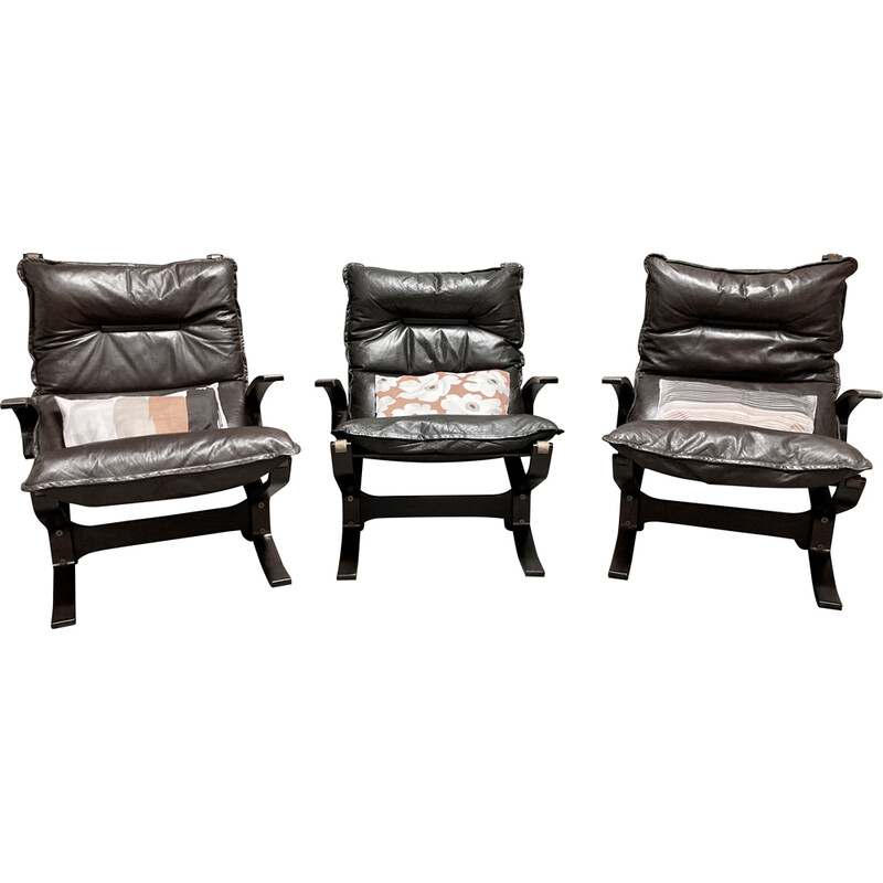 Set of 3 vintage leather armchairs, 1950