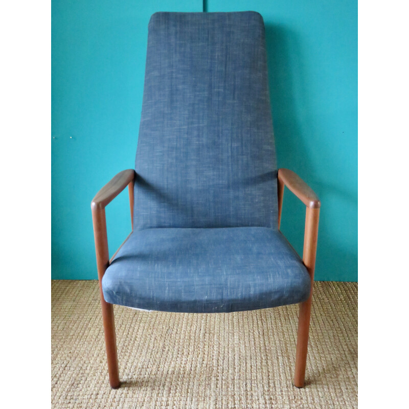 Vintage armchair in bluish black teak, Denmark 1960
