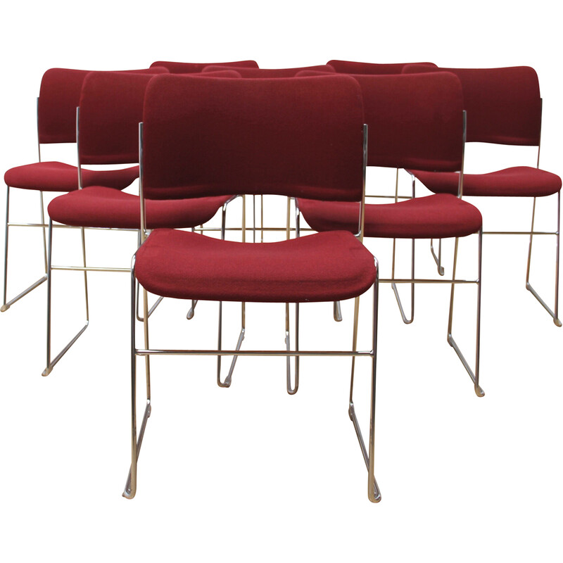 Cadeiras vintage "40/4" em metal cromado e lã vermelha de David Rowland para Howe