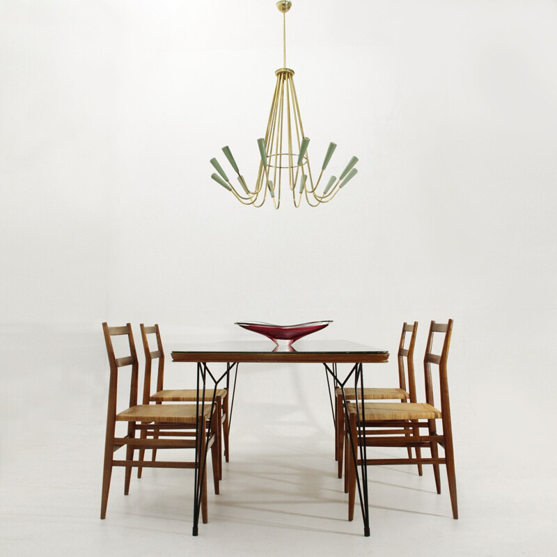 Italian brass and aluminium chandelier with twelve lights - 1950s