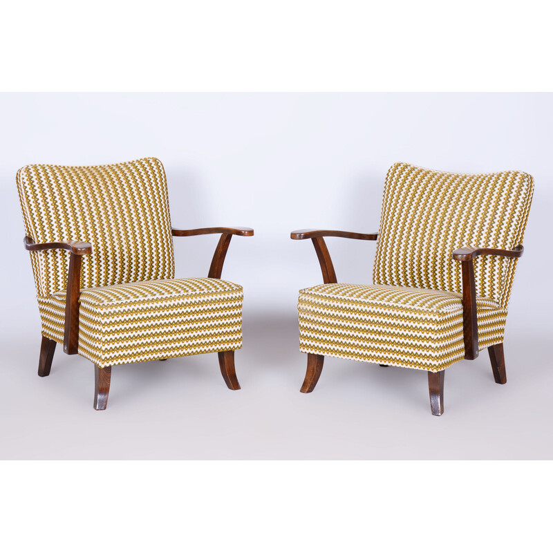 Pair of vintage Art Deco armchairs in solid beech, Czechoslovakia 1920