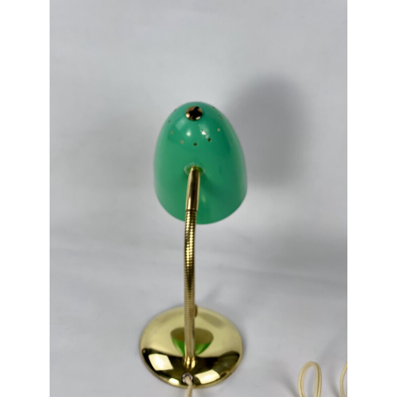 Vintage green Cocotte table lamp in brass, 1950