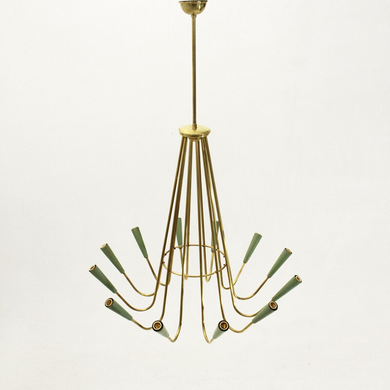 Italian brass and aluminium chandelier with twelve lights - 1950s