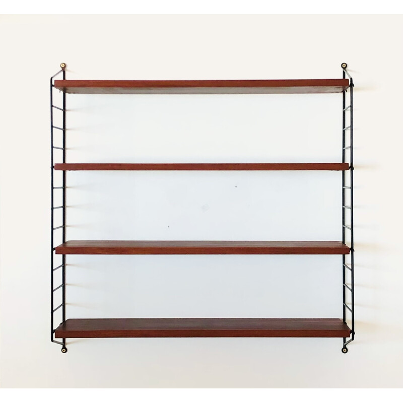 Vintage String wall shelf in wood and metal, 1960