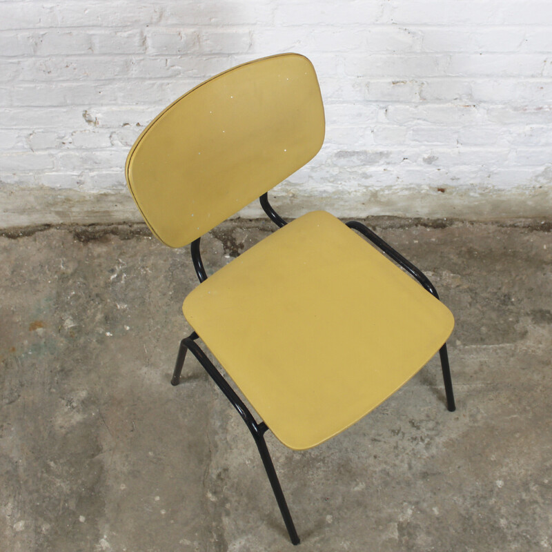 Vintage "CM" stoel in hout en geel skai van Pierre Guariche voor Meurop, 1965