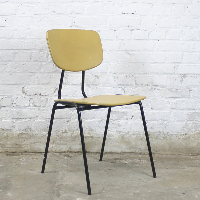 Vintage "CM" model chair in wood and yellow skai by Pierre Guariche for Meurop, 1965