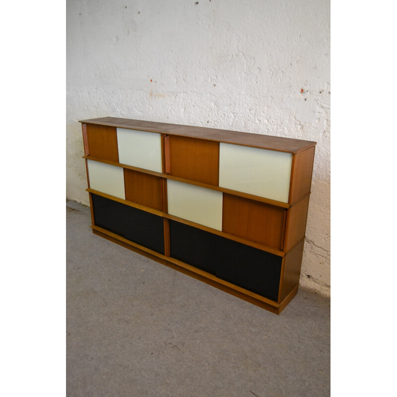 Storage furniture in oakwood and glass by Didier Rozaffy for Oscar - 1950s