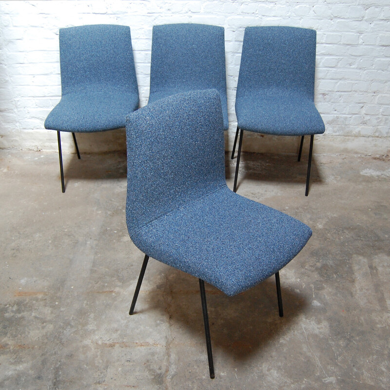 Set of 4 vintage chairs model "CM145" in wood and fabric by Pierre Paulin for Meubles TV, 1954