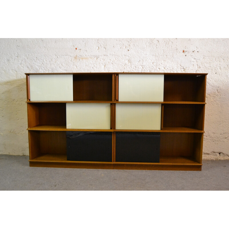 Storage furniture in oakwood and glass by Didier Rozaffy for Oscar - 1950s