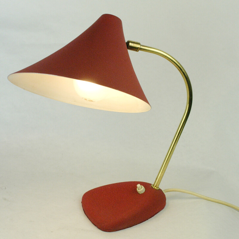 Red lacquered brass table lamp - 1950s