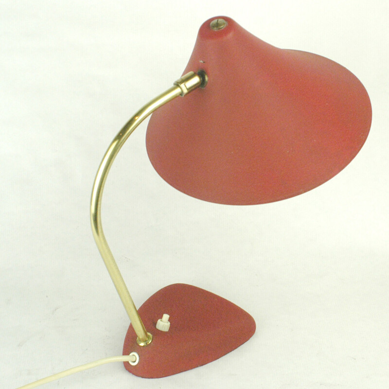 Red lacquered brass table lamp - 1950s