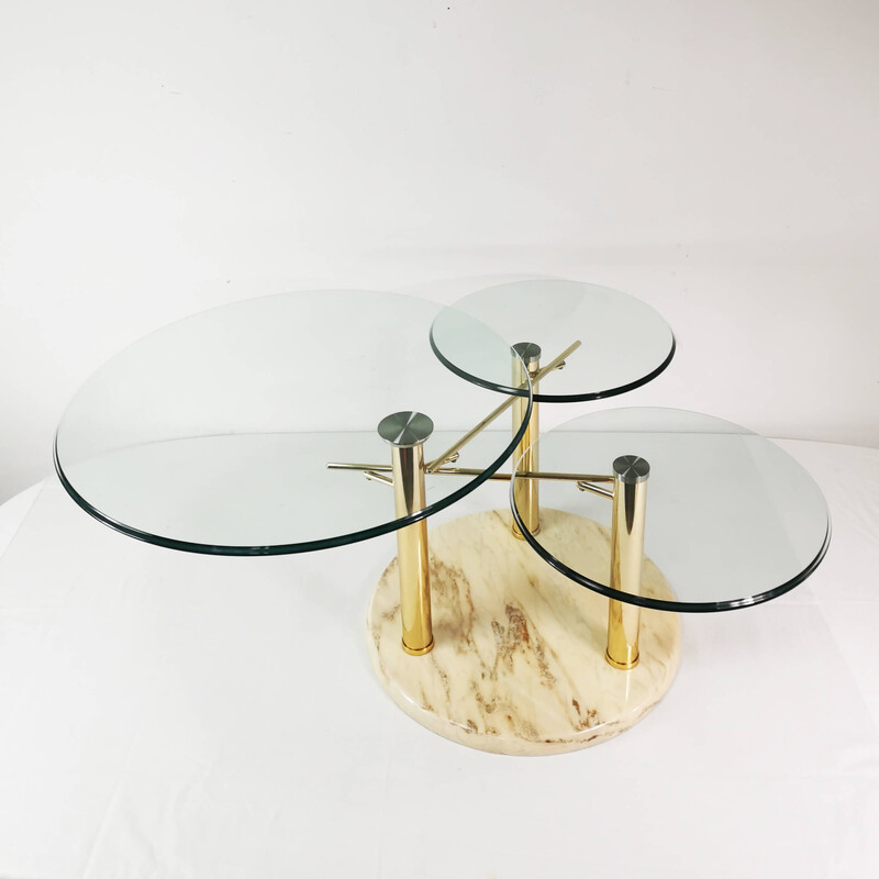 Vintage uittrekbare marmeren en glazen salontafel voor Georg Appeltshauser, Duitsland 1990