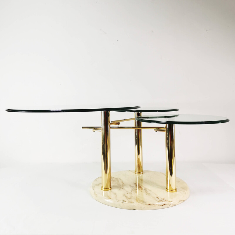 Vintage uittrekbare marmeren en glazen salontafel voor Georg Appeltshauser, Duitsland 1990