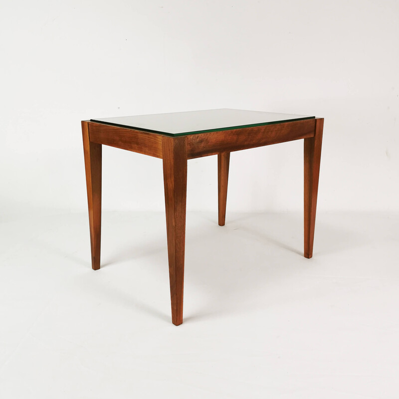 Vintage side table in ash wood and glass, Germany 1960