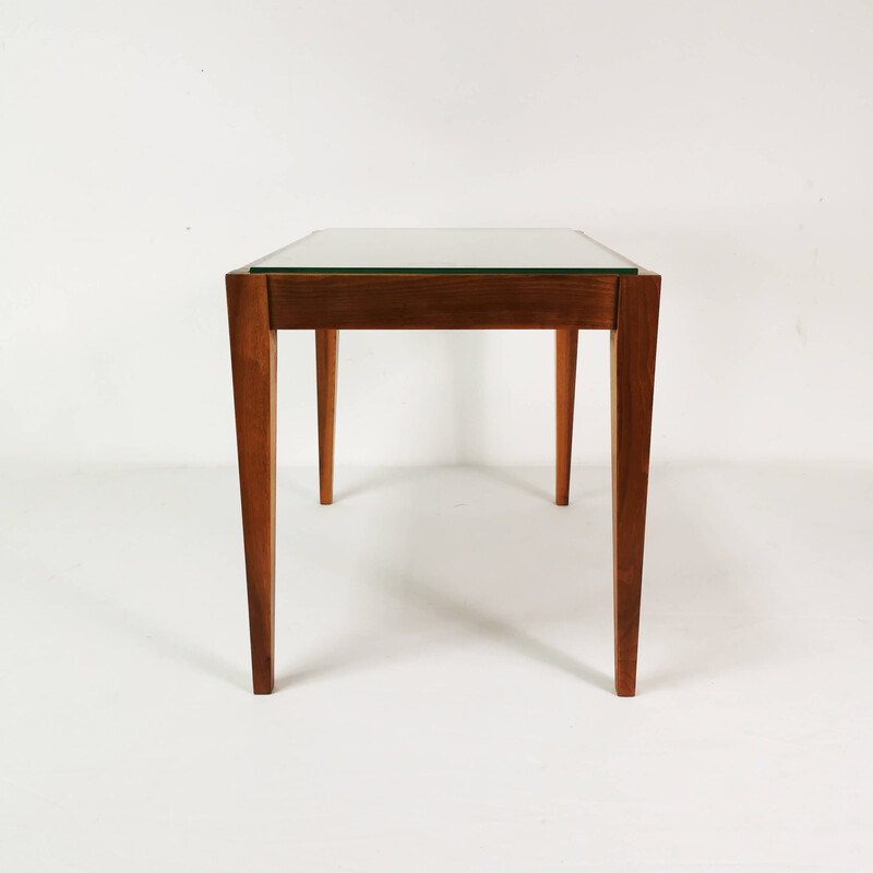 Vintage side table in ash wood and glass, Germany 1960