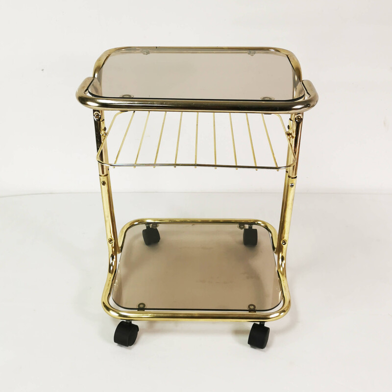 Vintage side table in brass-plated metal and glass, Germany 1970