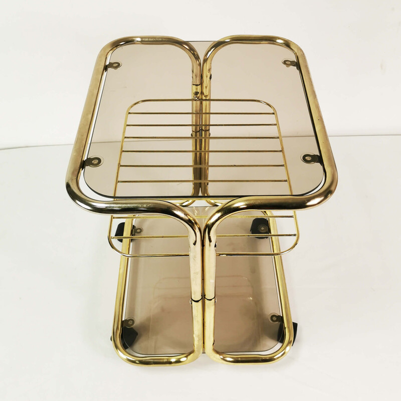 Vintage side table in brass-plated metal and glass, Germany 1970