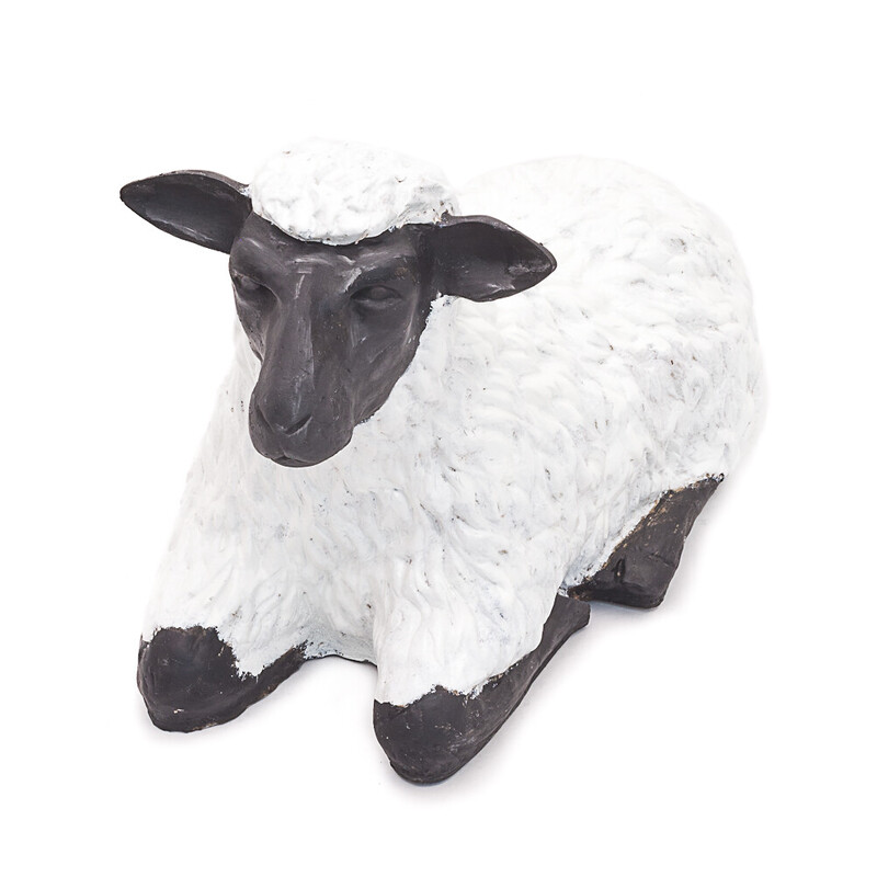 Vintage white and black sheep sculpture in boiled cardboard