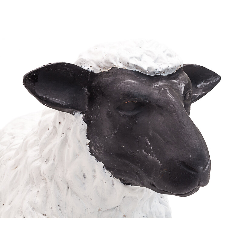 Vintage white and black sheep sculpture in boiled cardboard