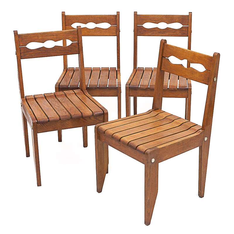 Set of 4 vintage oak chairs by Guillerme et Chambron, 1950