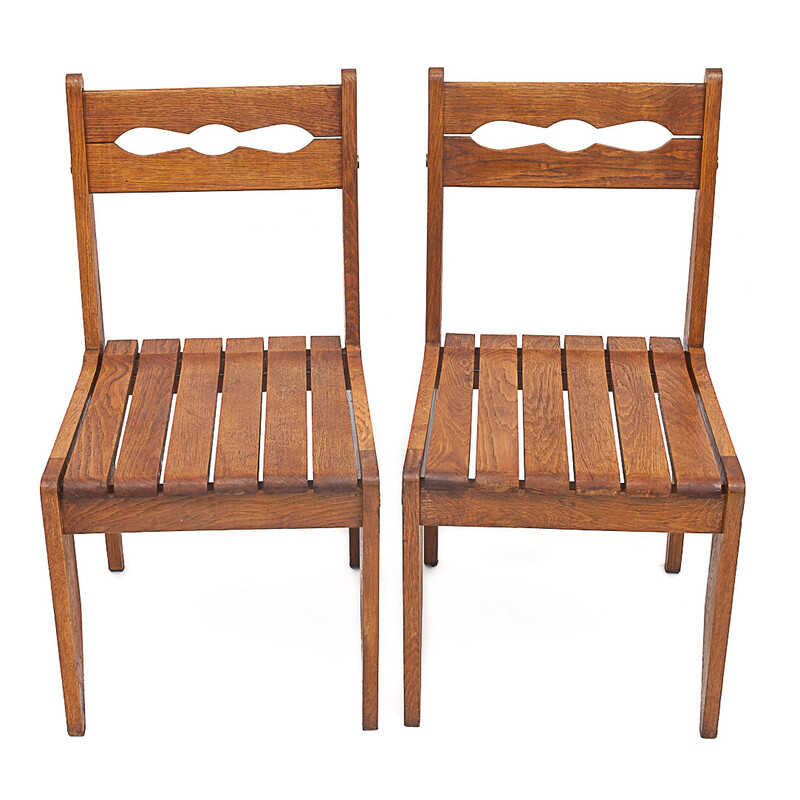 Set of 4 vintage oak chairs by Guillerme et Chambron, 1950