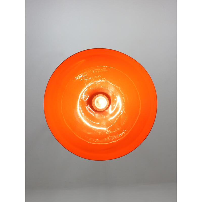 Vintage pendant lamp in orange plexiglass and brass, Italy 1960