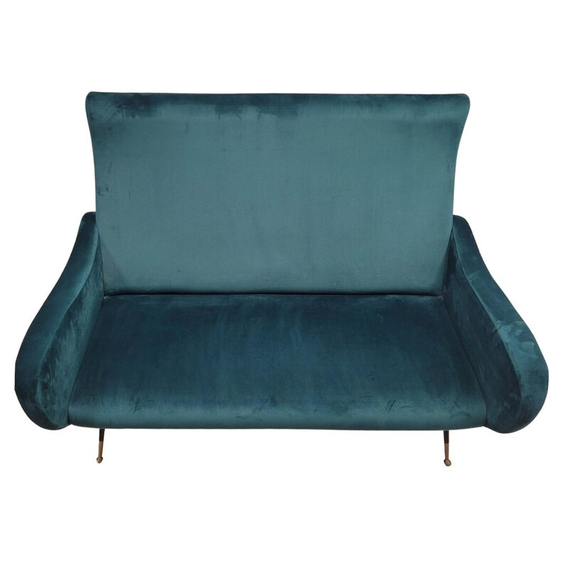 Vintage 2-seater "Lady" sofa in metal and emerald glass by Marco Zanuso for Arflex, Italy 1950