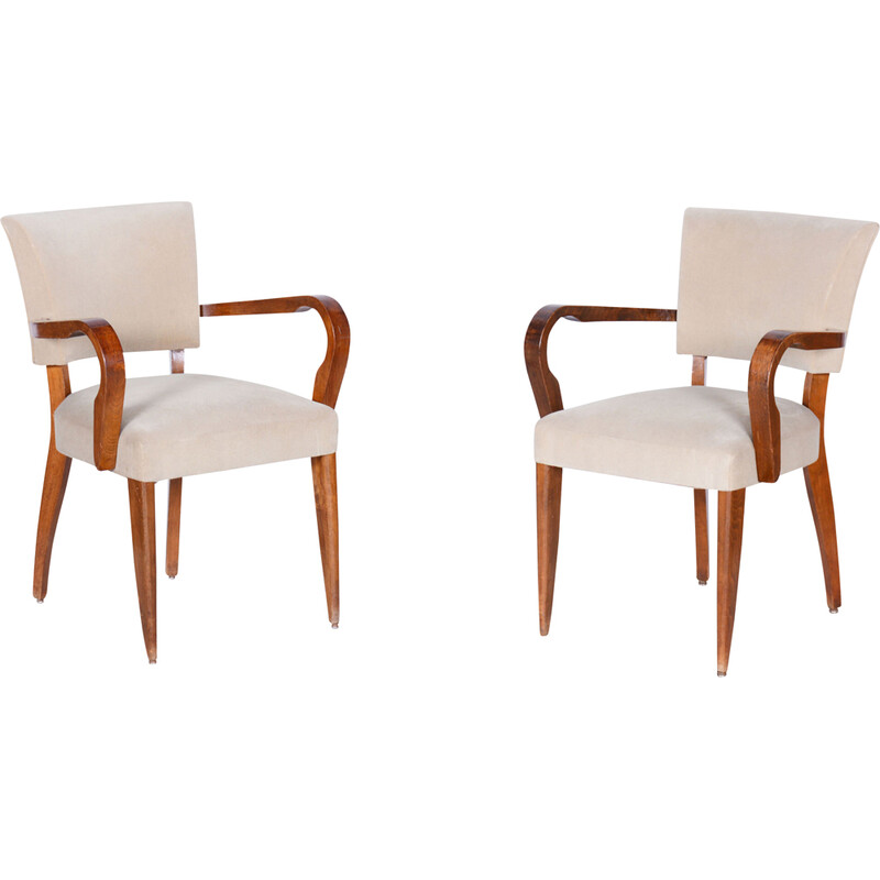 Pair of vintage Art Deco beech armchairs by Jules Leleu, France 1930