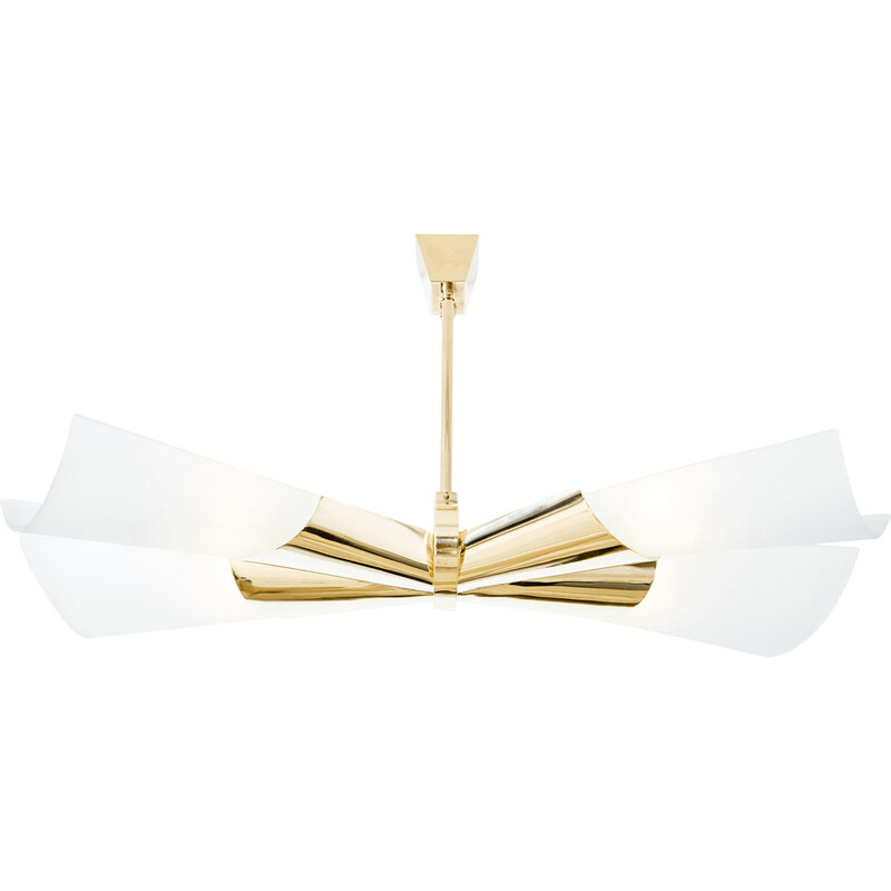 Vintage pendant lamp in brass and opaline glass by Max Ingrand for Fontana Arte, 1955