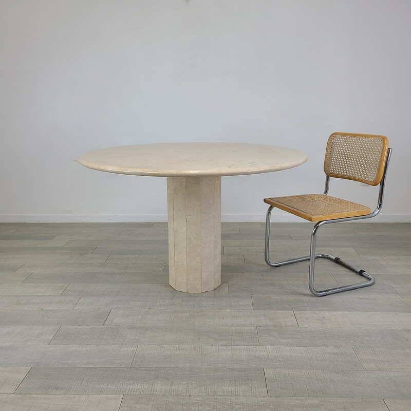 Vintage round travertine dining table by Jean Charles for Roche Bobois, 1970