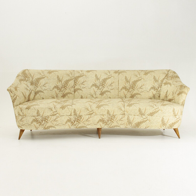 Canapé vintage italien à motifs en bois et en tissu - 1950