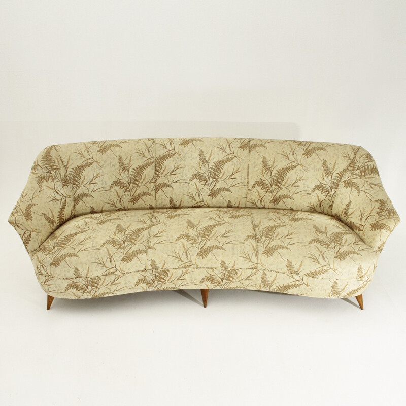 Canapé vintage italien à motifs en bois et en tissu - 1950