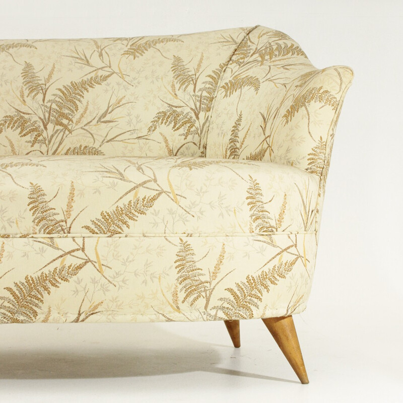 Mid century Italian sofa in fabric and wood with patterns - 1950s