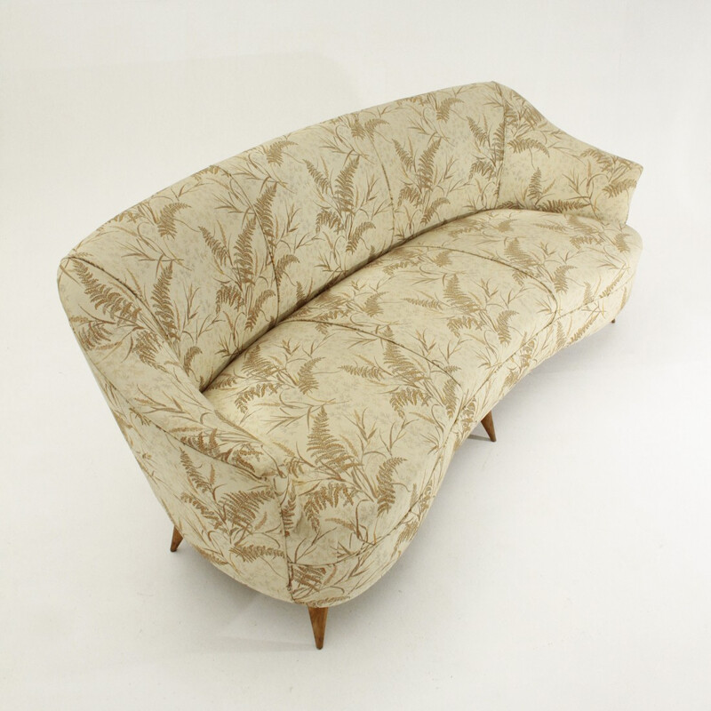 Canapé vintage italien à motifs en bois et en tissu - 1950