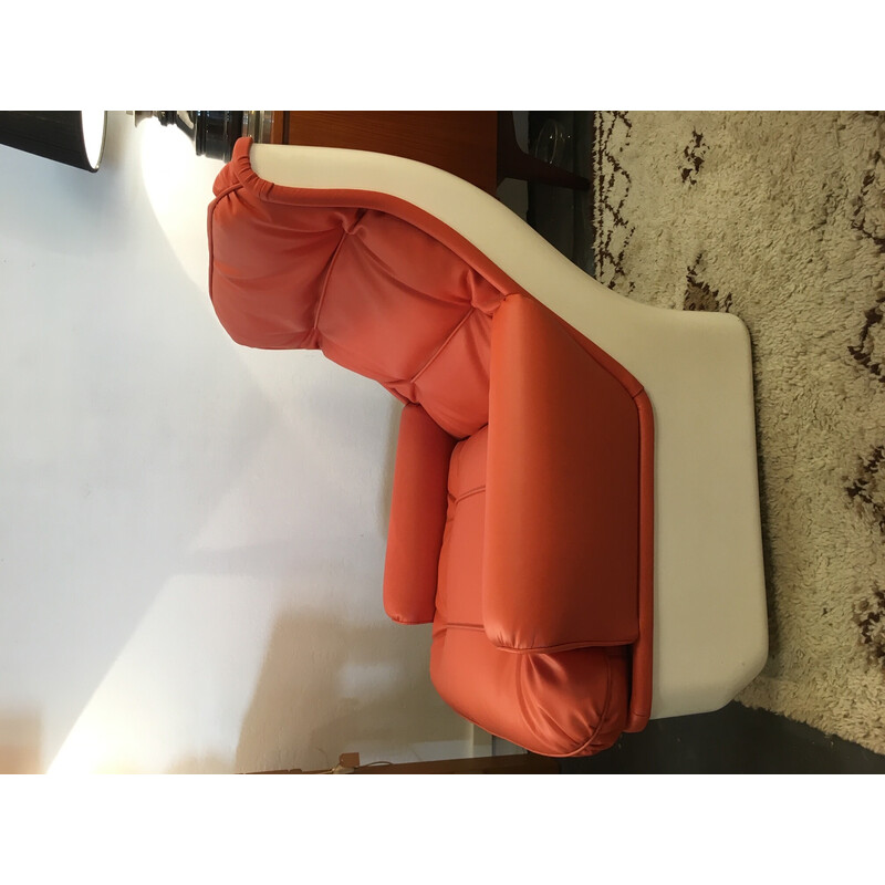 Pair of vintage "Orchid" armchairs in fiberglass and orange skai by Michel Cadestin for Airborne