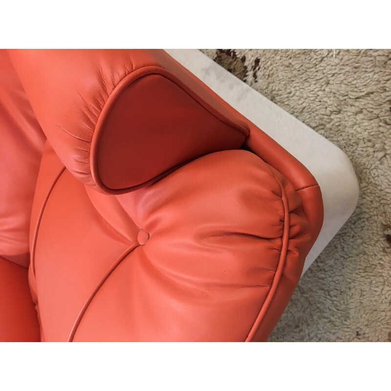 Pair of vintage "Orchid" armchairs in fiberglass and orange skai by Michel Cadestin for Airborne