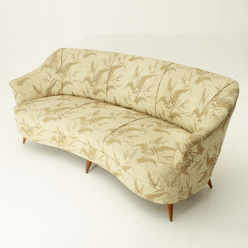 Canapé vintage italien à motifs en bois et en tissu - 1950