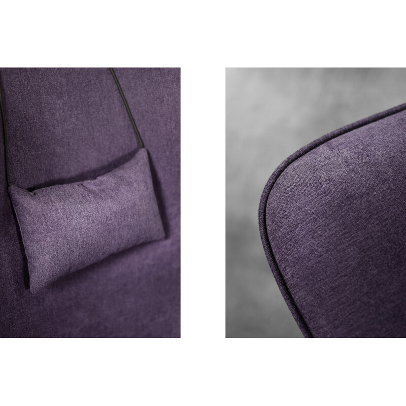 Vintage wingback chair in oak and purple fabric, Denmark 1950