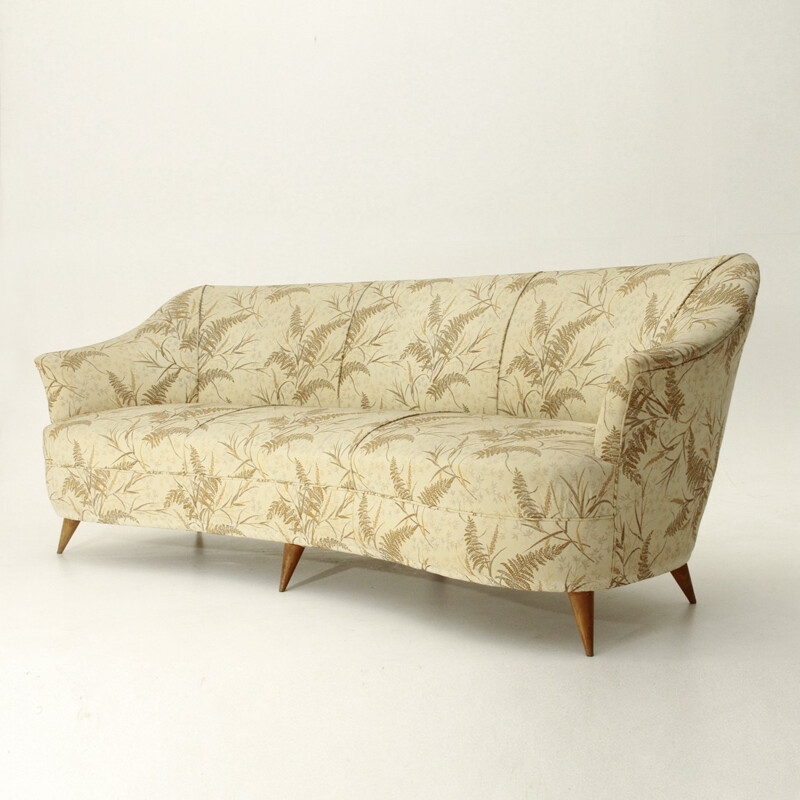 Canapé vintage italien à motifs en bois et en tissu - 1950