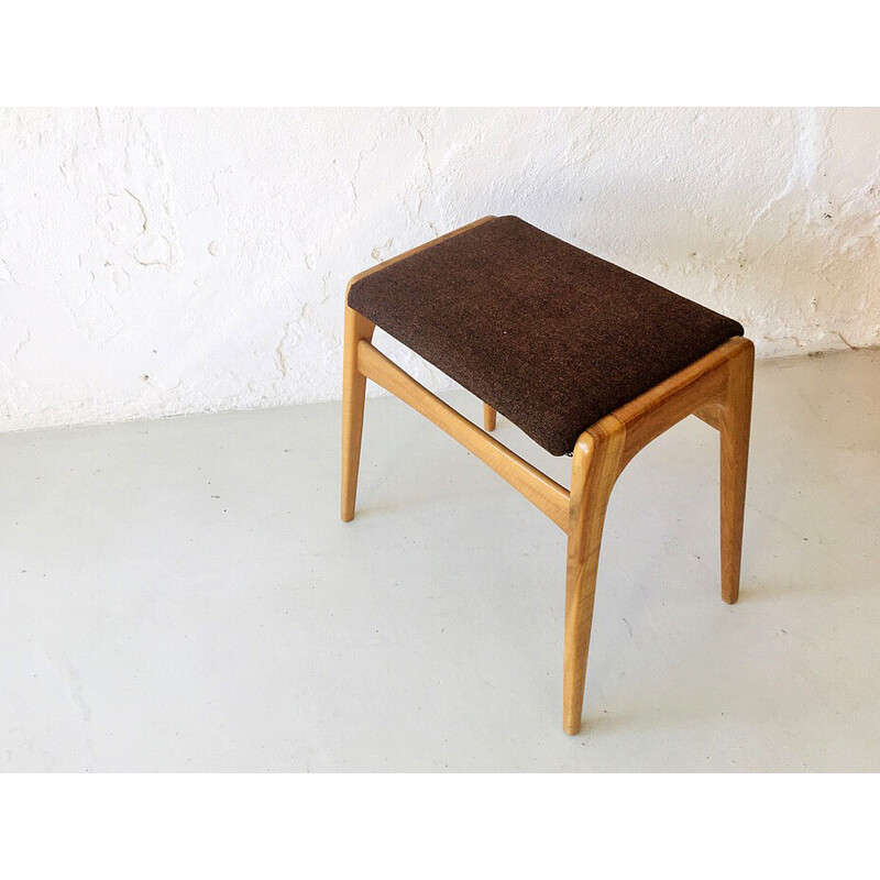 Vintage bench in birch and brown wool fabric, Denmark 1960